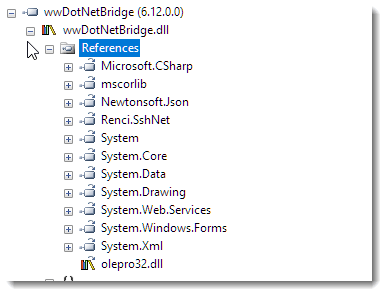 Assemblies referenced by wwdotnetbridge