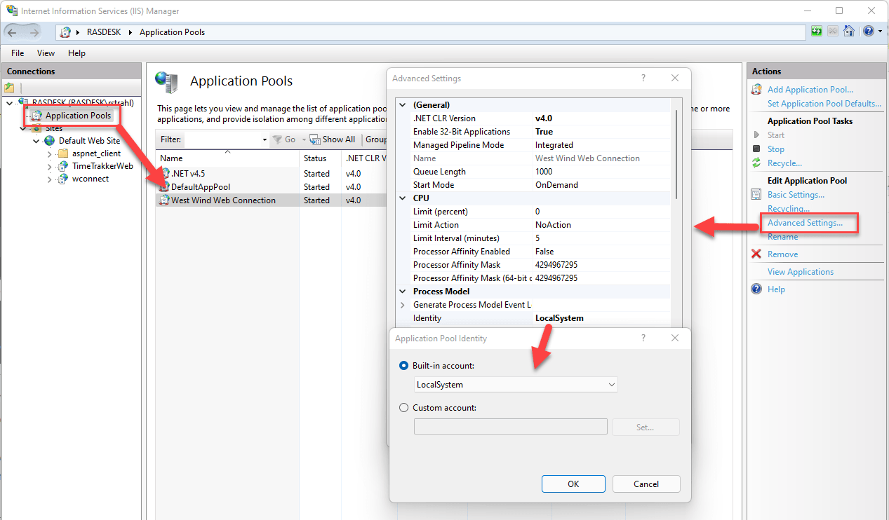 Set cmd.exe permissions to applications or sites served by IIS