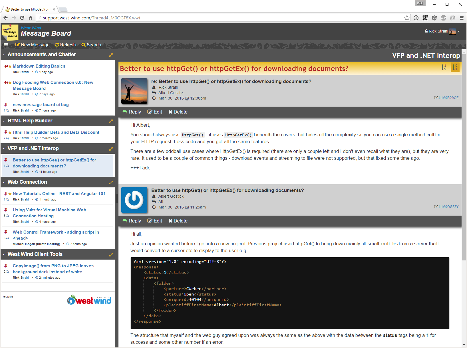The message board is an example of an a rich, mobile ready MVC style application.